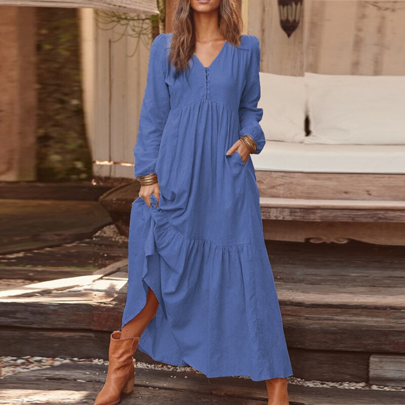 Cotton Linen Dress – Breathable Solid Color Collection-HighTouch