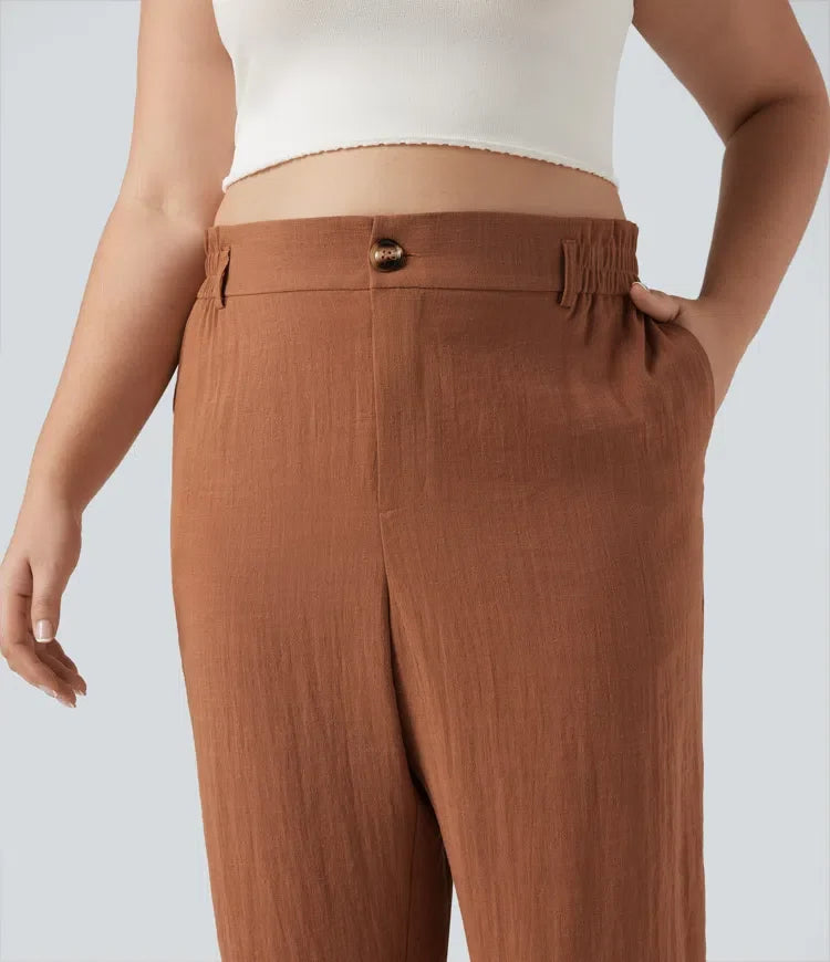 Capri Pants Women Plus Size Linen Feel Resort Trousers Pockets