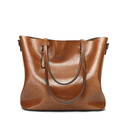 Oil-Wax Artificial Leather Tote – Large-Capacity, Vintage Finish & Elegant Shoulder Bag-HighTouch