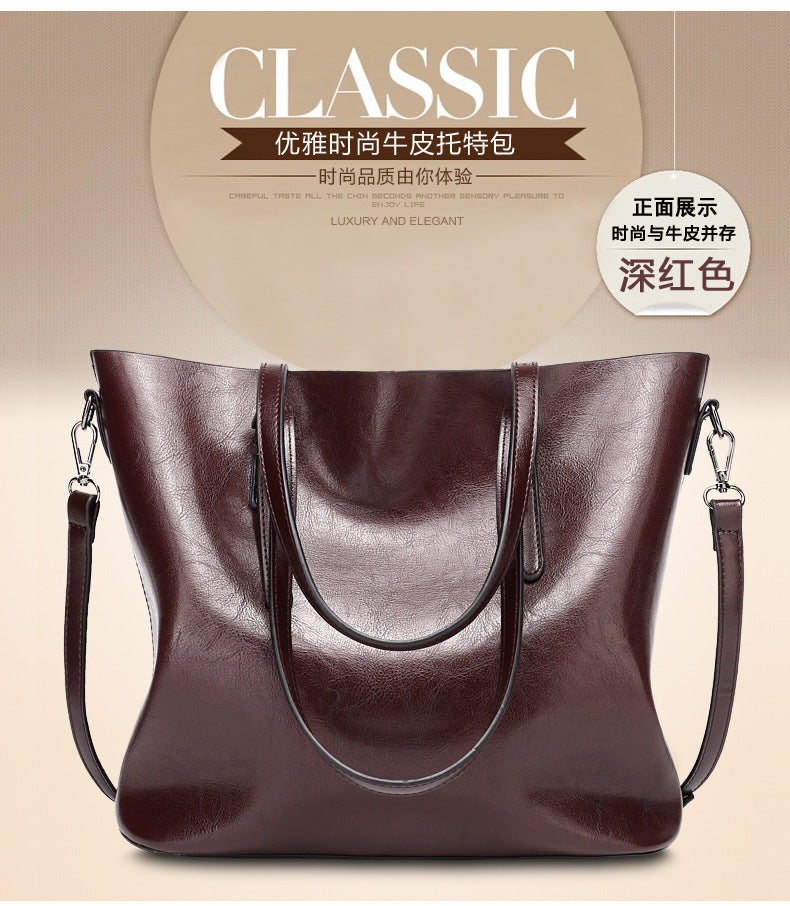 Oil-Wax Artificial Leather Tote – Large-Capacity, Vintage Finish & Elegant Shoulder Bag-HighTouch