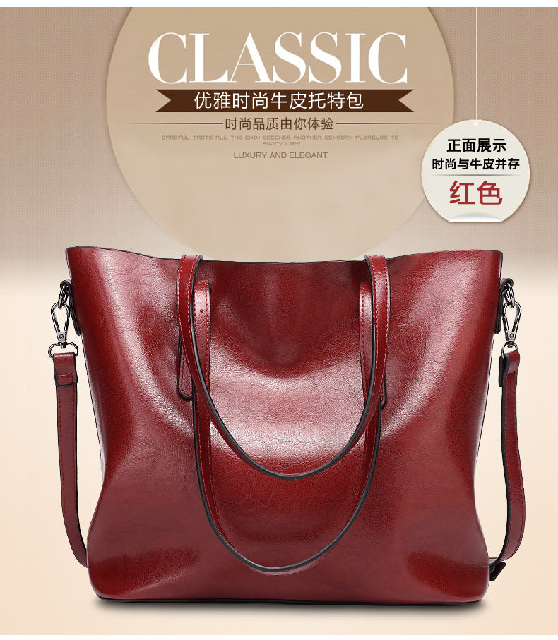 Oil-Wax Artificial Leather Tote – Large-Capacity, Vintage Finish & Elegant Shoulder Bag-HighTouch