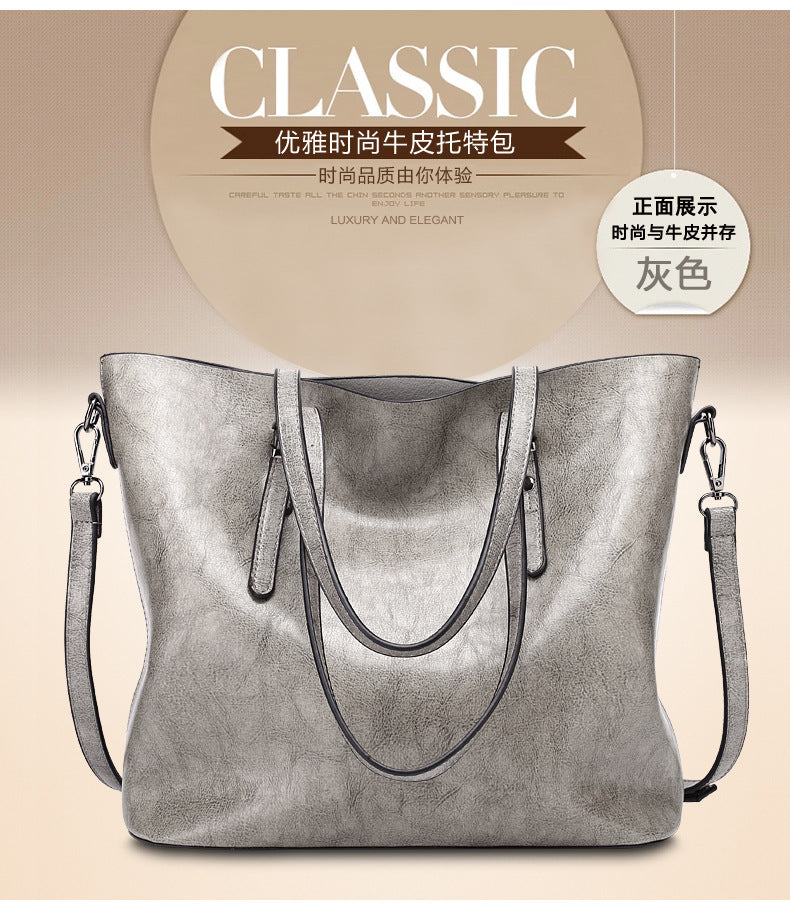 Oil-Wax Artificial Leather Tote – Large-Capacity, Vintage Finish & Elegant Shoulder Bag-HighTouch