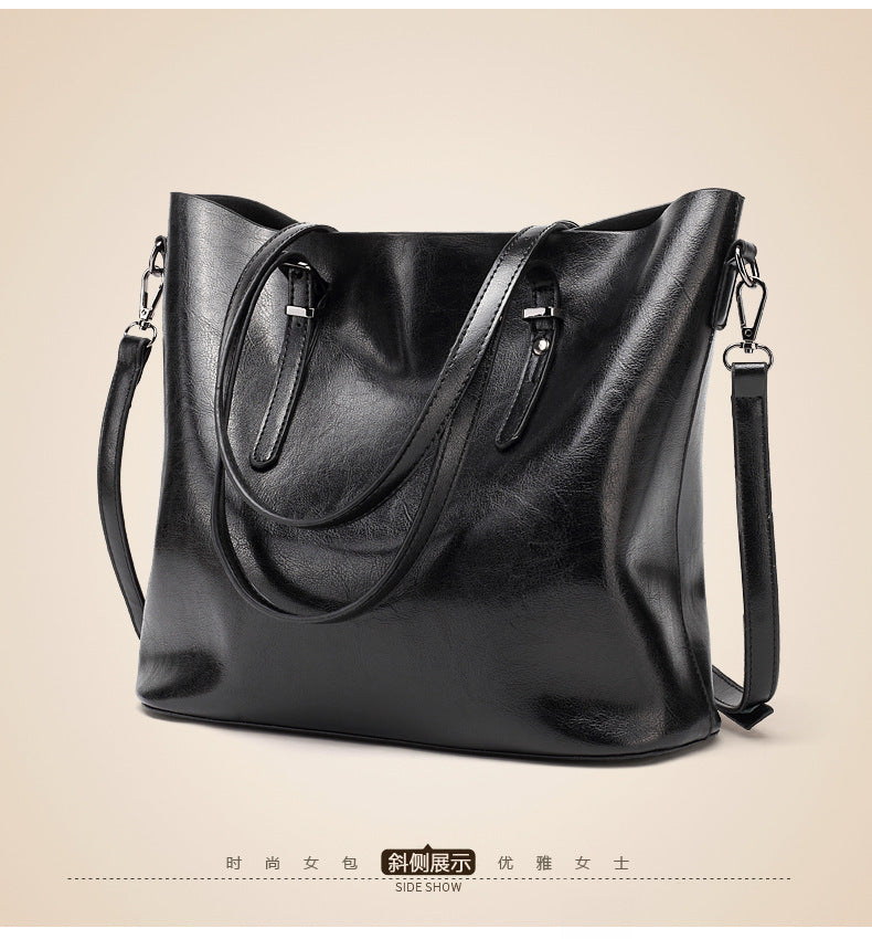 Oil-Wax Artificial Leather Tote – Large-Capacity, Vintage Finish & Elegant Shoulder Bag-HighTouch