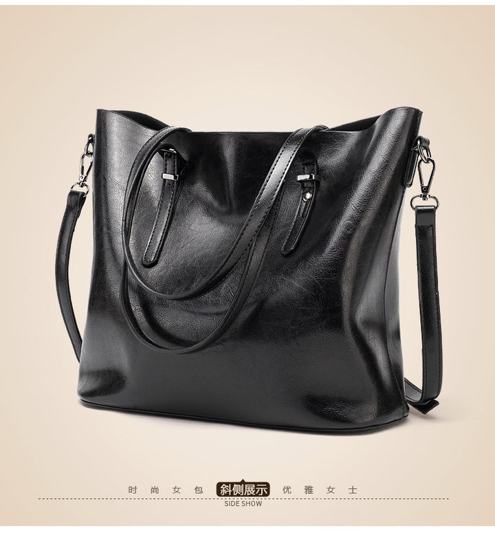 Oil-Wax Artificial Leather Tote – Large-Capacity, Vintage Finish & Elegant Shoulder Bag-HighTouch