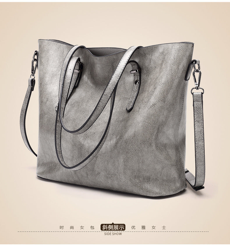 Oil-Wax Artificial Leather Tote – Large-Capacity, Vintage Finish & Elegant Shoulder Bag-HighTouch