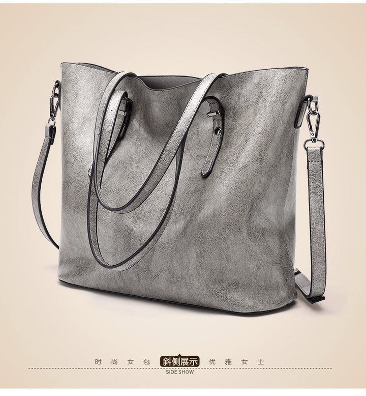 Oil-Wax Artificial Leather Tote – Large-Capacity, Vintage Finish & Elegant Shoulder Bag-HighTouch