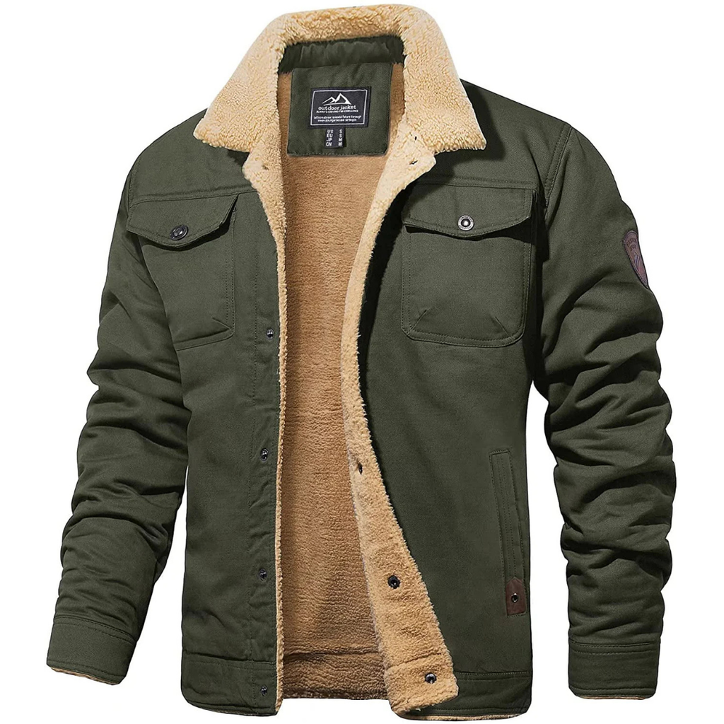 Mens Warm Thick Down Filled Winter Jacket With Button Closure And Windproof