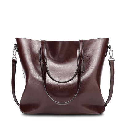 Oil-Wax Artificial Leather Tote – Large-Capacity, Vintage Finish & Elegant Shoulder Bag-HighTouch