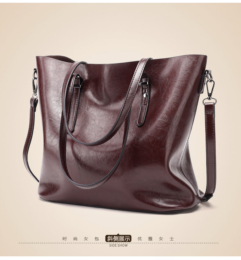 Oil-Wax Artificial Leather Tote – Large-Capacity, Vintage Finish & Elegant Shoulder Bag-HighTouch
