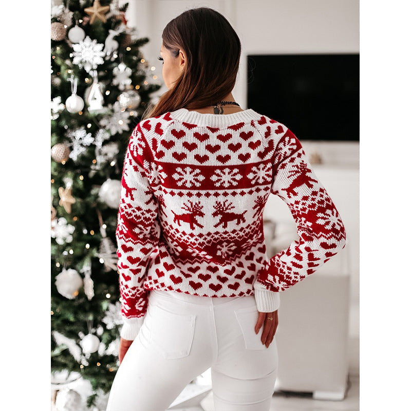 Women's Ugly Christmas Elk Snowflake Sweater - Festive Winter Sweater