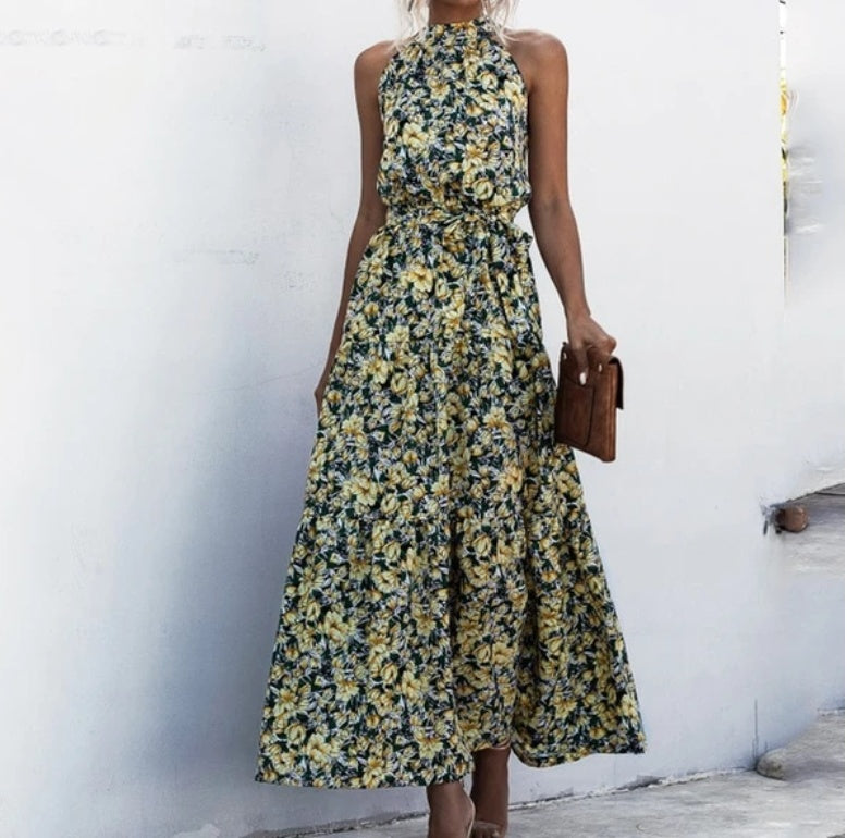 Women's Printed Maxi Lace Dress – Romantic Long Dress-HighTouch