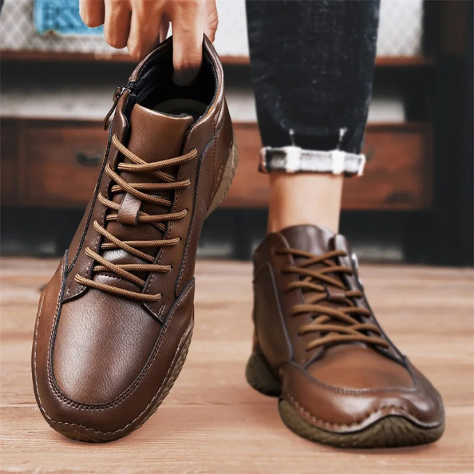 Men’s Leather Ankle Boots – Zip Comfort & Grip