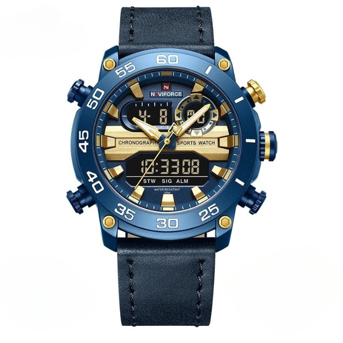 Men’s Dual Display Leather Watch – Forge One