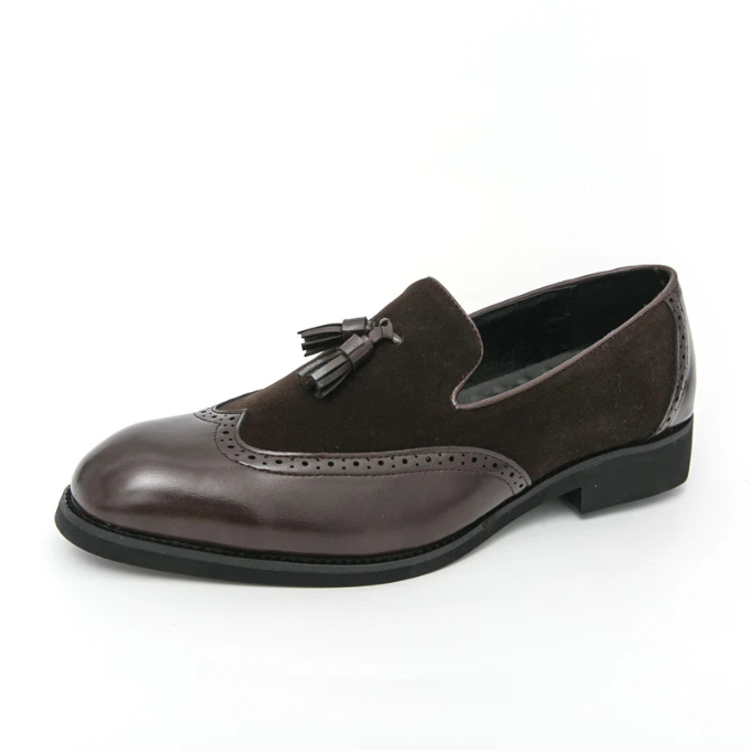 Men's Leather Tassel Loafers with Suede Panels