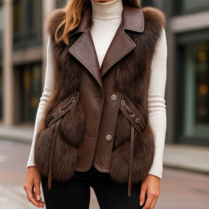 Women’s Faux Fur Vest with Oversized Lapel