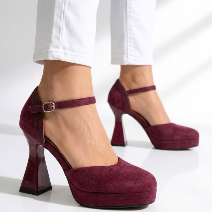 Women's Velvet Platform Heels Flared Sculpted Heel