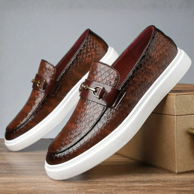 Men’s Leather Loafers – Embossed Slip-On Style