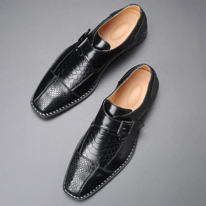 Men's Reptile Textured Leather Monk Strap Shoes