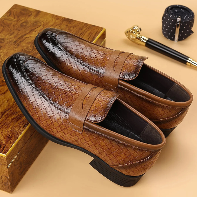Men’s Leather Woven Loafers – Polished Slip-On Style