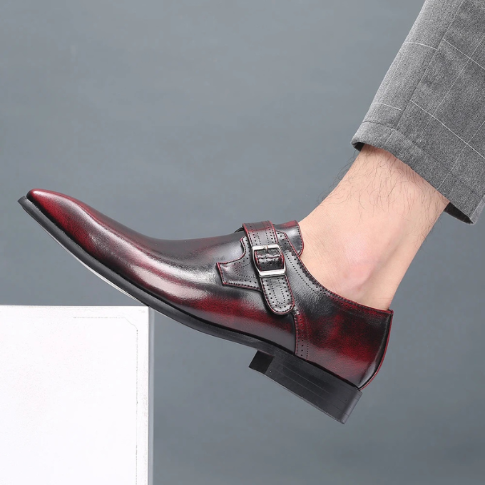 Men's Burnished Leather Monk Strap Shoes