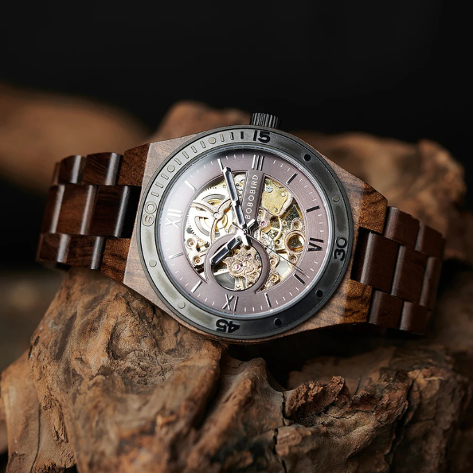 Men's Automatic Wooden Skeleton Watch | Self-Winding Luxury Timepiece