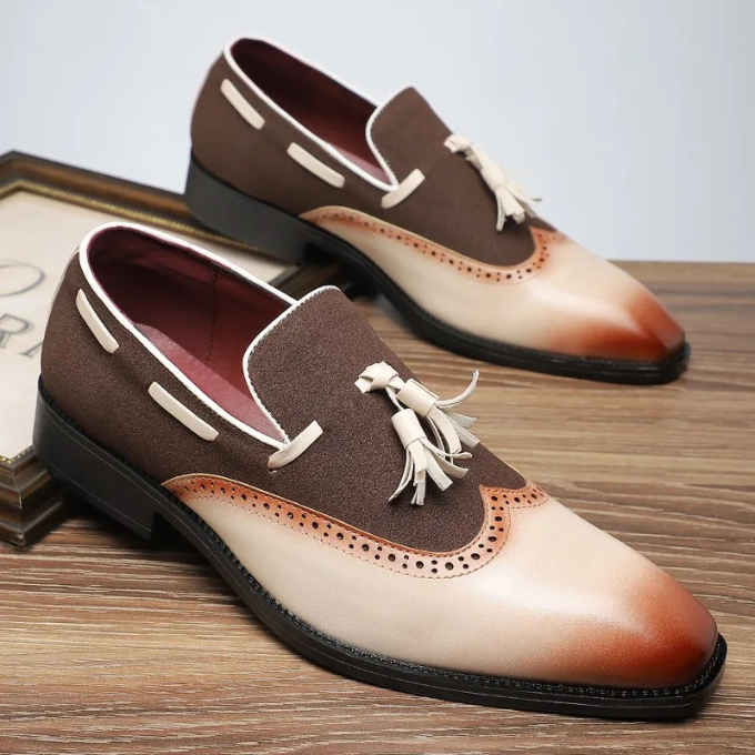 Men's Leather Tassel Loafers Slip-On Shoes