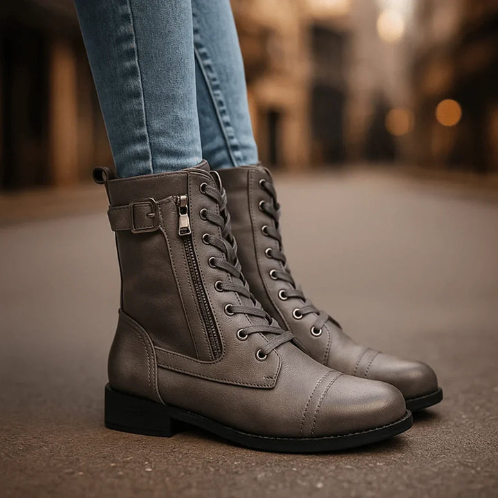 Women's Mid-Calf Lace-Up Boots – Buckle & Zip