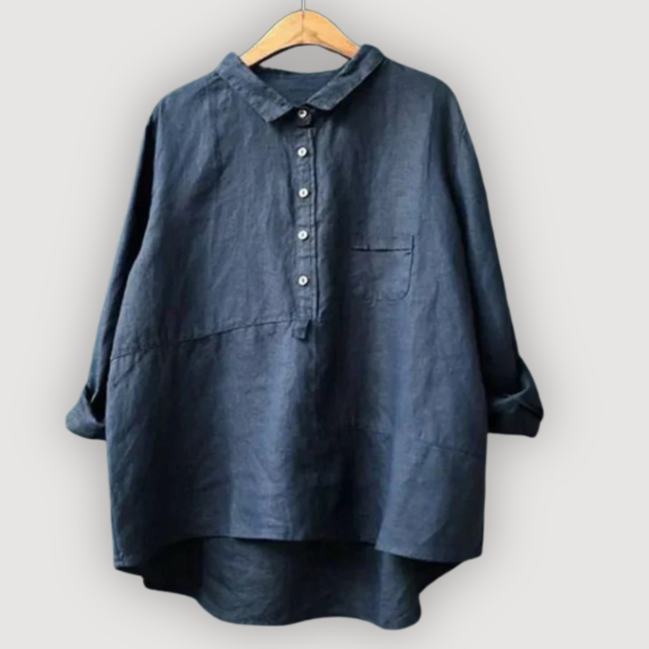 Women's Linen Blouse Button-Up Relaxed Fit Airy Long Sleeve Summer Tops