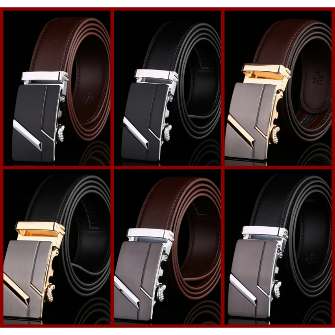 Men's 100% Cowhide Leather Belt | Geometric Buckle