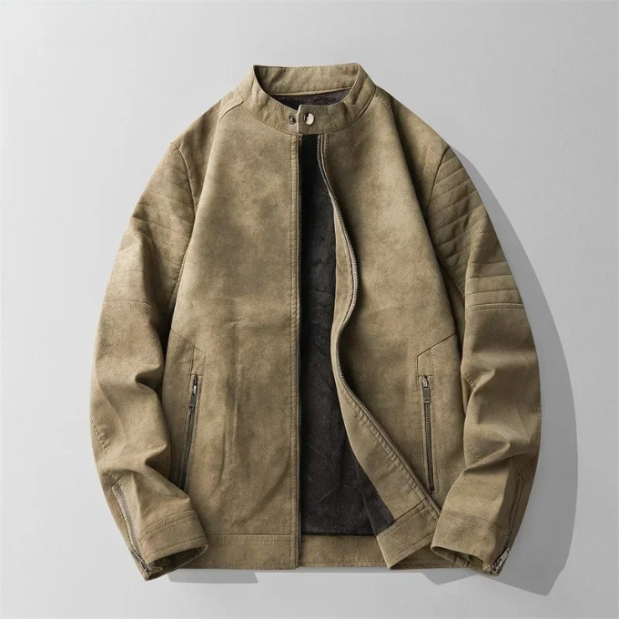 Men's Suede-Style Moto Jacket – Quilted & Warm