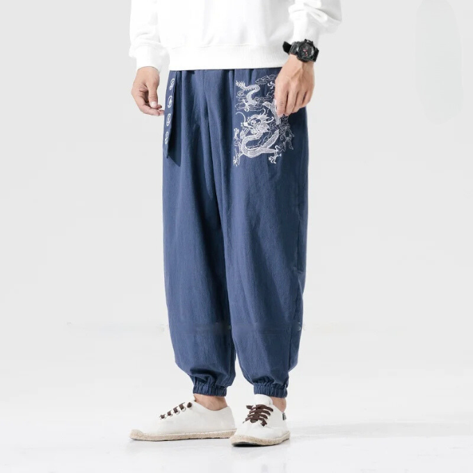 Men's Dragon Print Harem Pants for Casual Style