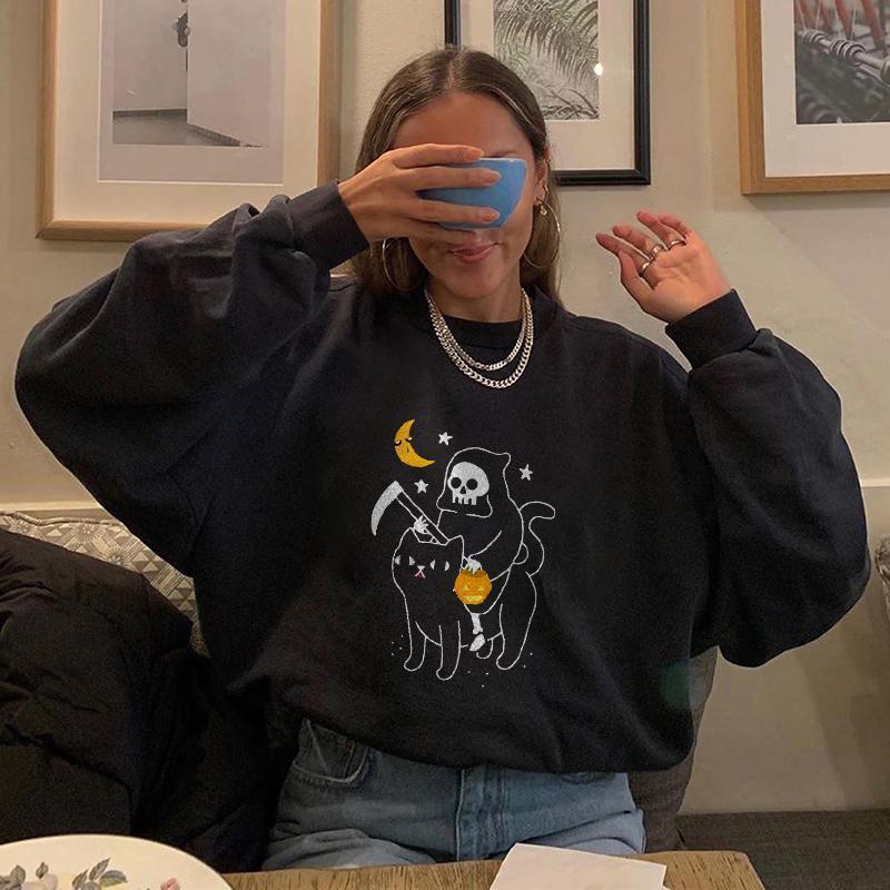 Women’s Halloween Graphic Crew Neck Sweatshirt-HighTouch