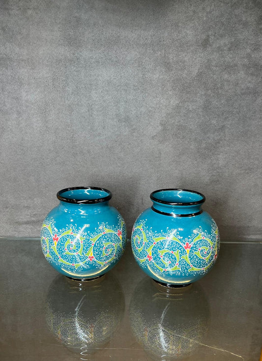 Glazed Blue Urn Vase - HighTouch 