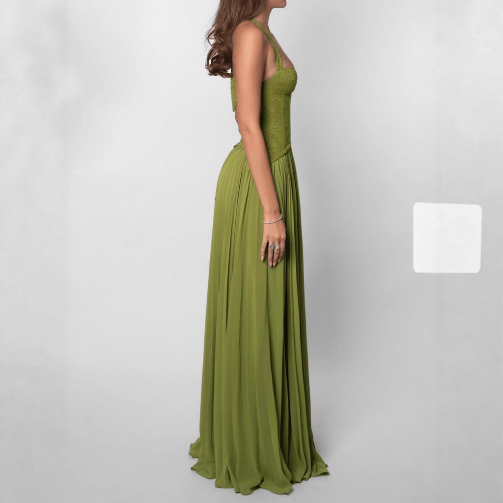 Womens Fashion Backless Halter-neck Low-cut Plunging Pleated Dress-HighTouch