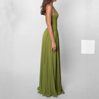 Womens Fashion Backless Halter-neck Low-cut Plunging Pleated Dress-HighTouch