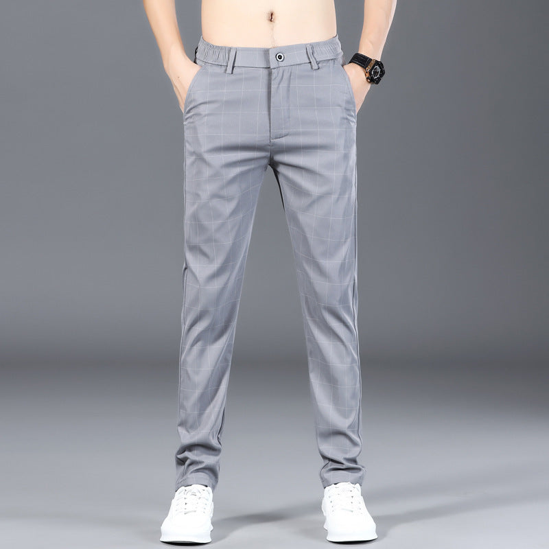 Men’s Plaid Straight Leg Pants – Casual Stretch Comfort-HighTouch