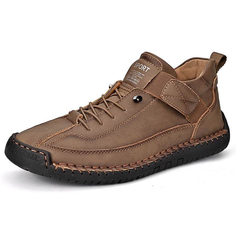 Men’s Cowhide Mid-Top Casual Boots – Durable Lace-Up Leather Shoes