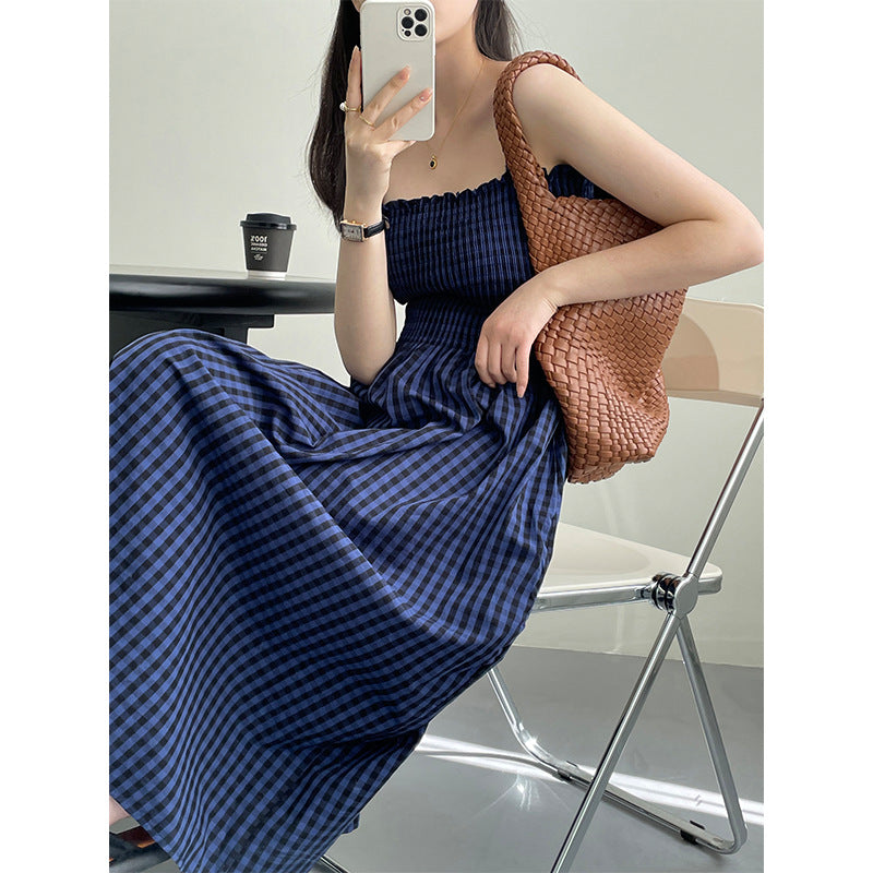 Korean Style Blue Lattice Print – Polyester Fibre Fashion Piece-HighTouch