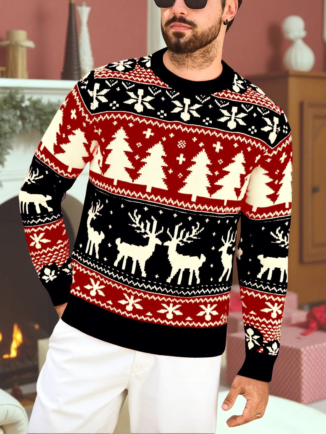Men's Festive Knit Christmas Sweater with Winter Motifs