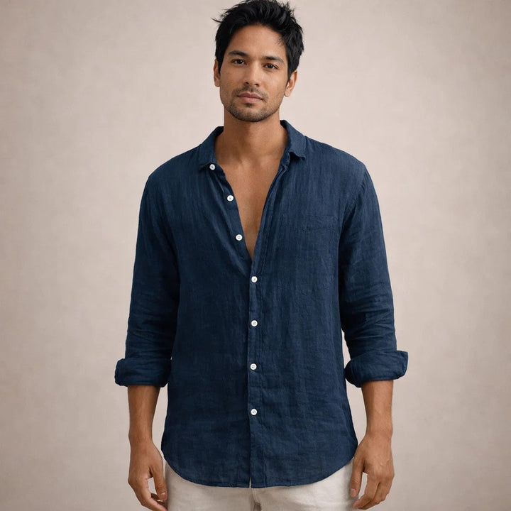 Men's Formal Linen Shirt - Smart Tailored Summer Dress Shirt