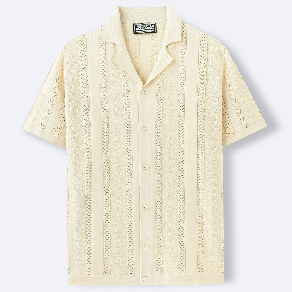 Short Sleeve Men's Fashion Striped Hollow Shirt-HighTouch