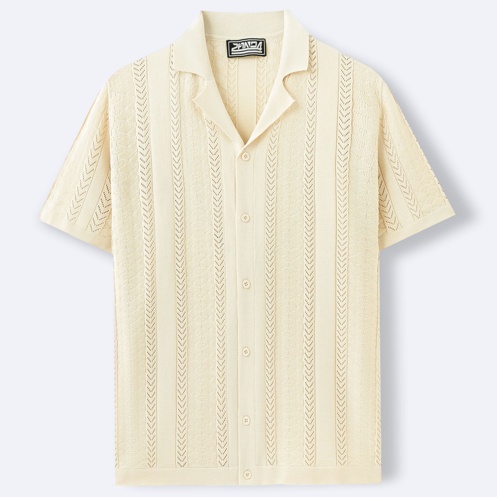 Short Sleeve Men's Fashion Striped Hollow Shirt-HighTouch