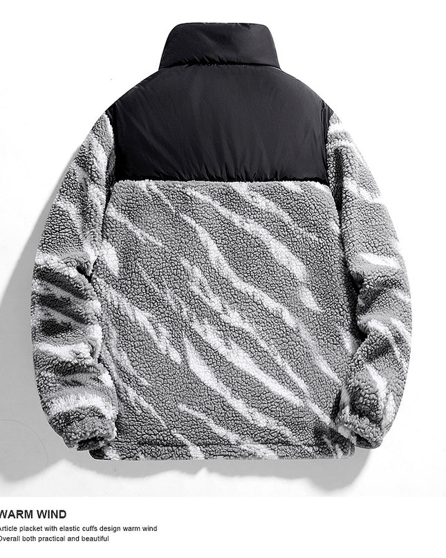 Autumn Men's Fleece Fashion Brand Contrast Color Baggy Coat