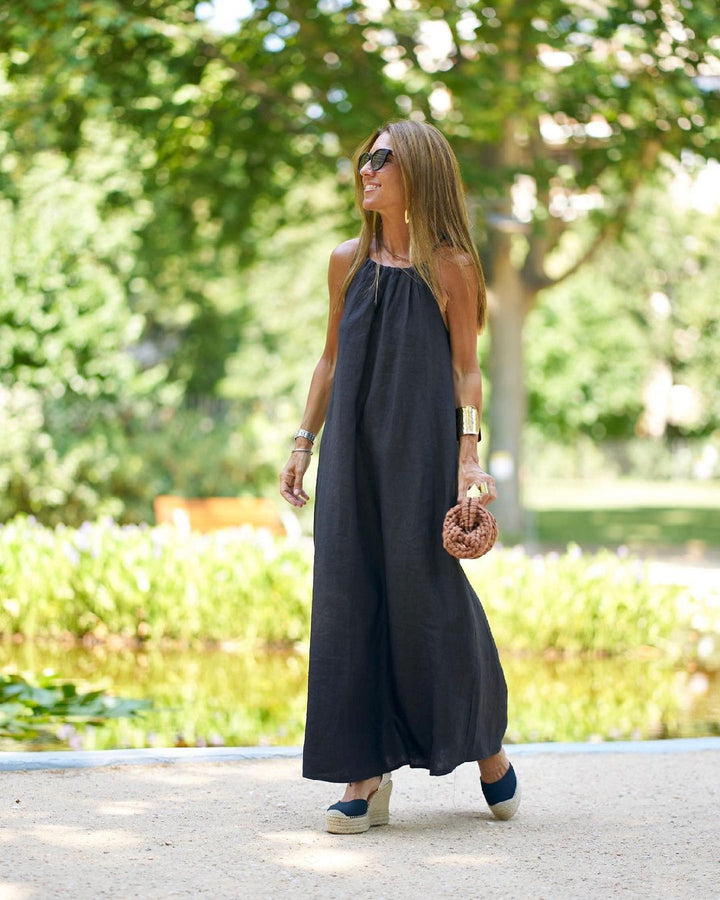 Women's Hanging Neck Dress – Soft Cotton-Polyester Casual Mini Dress-HighTouch