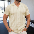 Short Sleeve Men's Fashion Striped Hollow Shirt-HighTouch