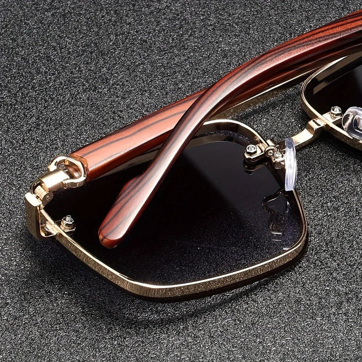 Men's Square Sunglasses – Gold Frame & Wood Accent