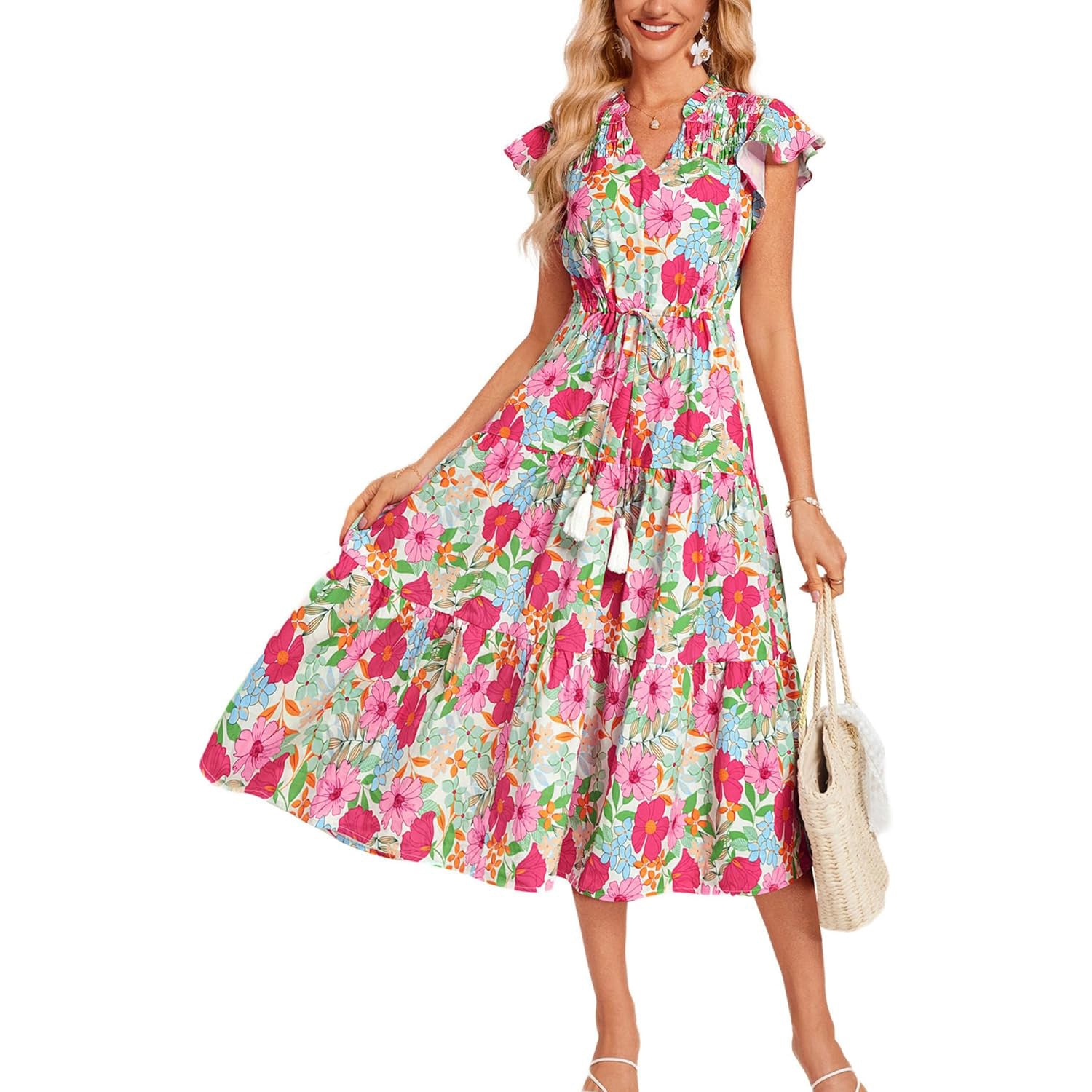 Women's Boho Dress | Tassel Tie Front Maxi-HighTouch