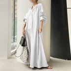 Women's V-Neck Long Maxi Dress – Soft Cotton-Blend Casual Dress-HighTouch
