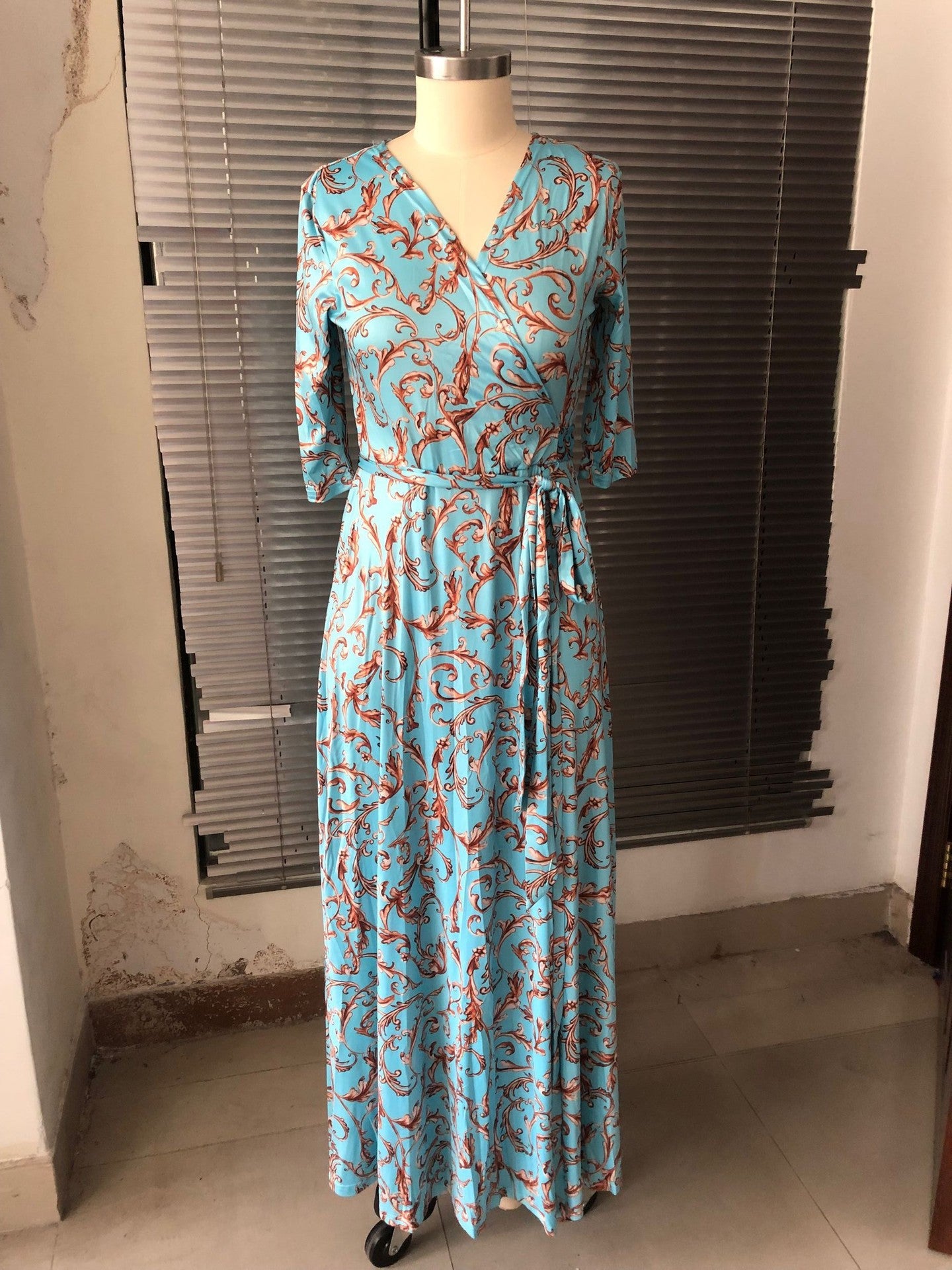 Women's V-Neck Big Swing Maxi Dress – European & American Style-HighTouch