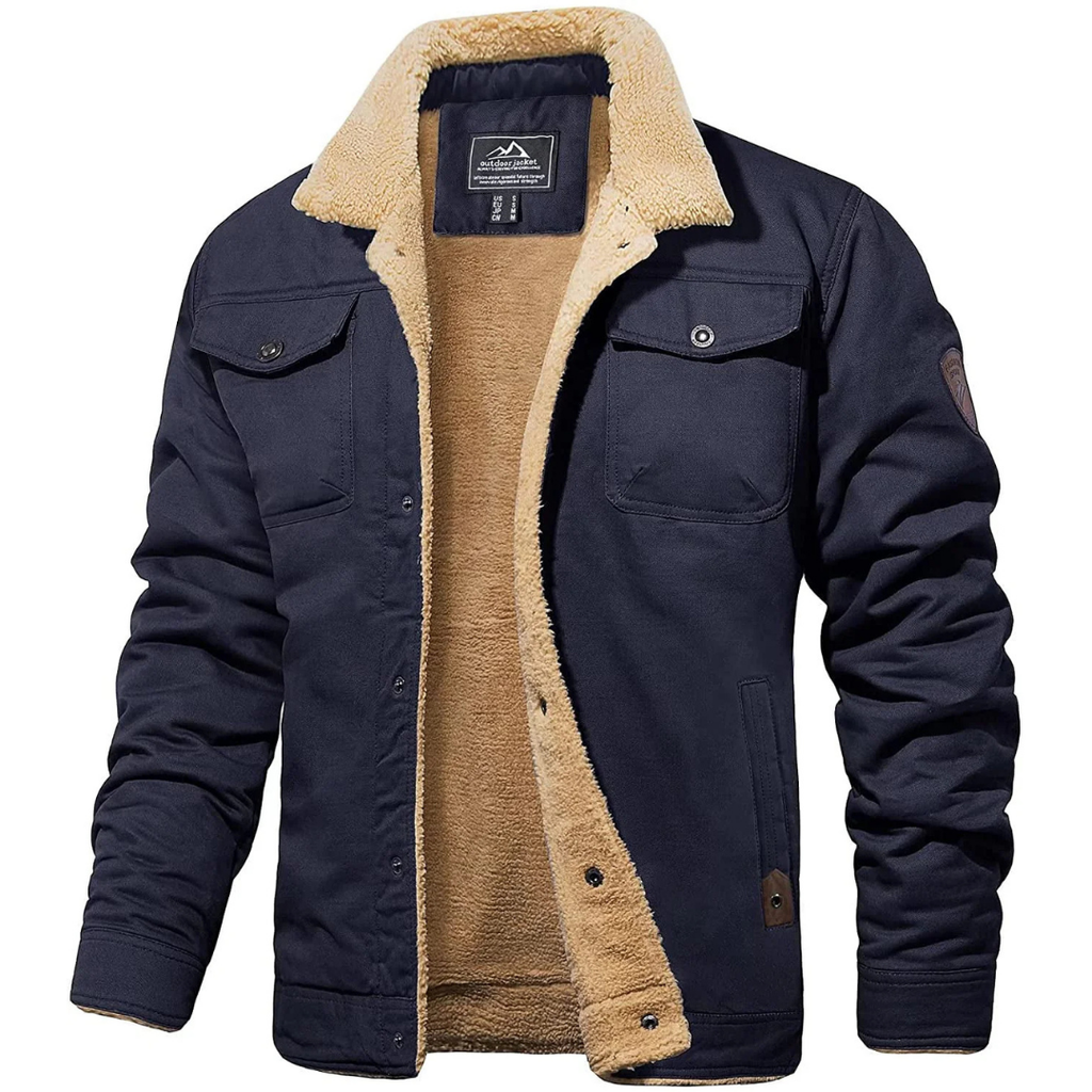 Mens Warm Thick Down Filled Winter Jacket With Button Closure And Windproof